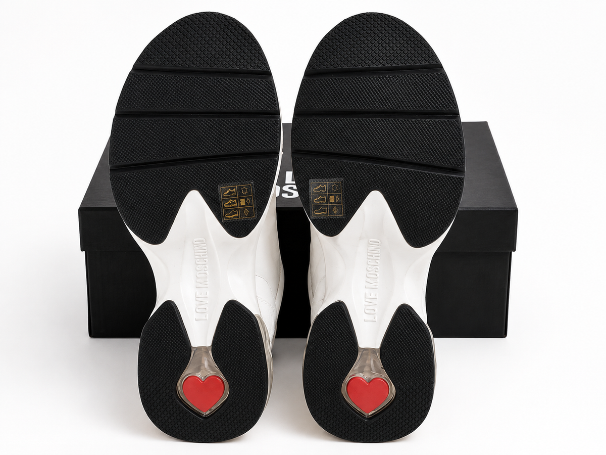 Love Moschino Women’s White & Beige Sneakers – Size 40