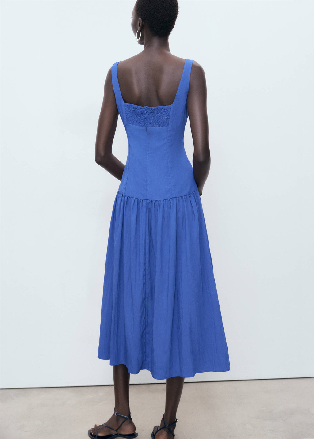 Mango Blue Cotton Midi Dress – A-Line