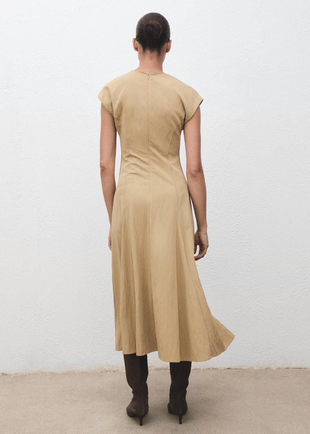 Mango Beige V-Neck Midi Dress – Size M