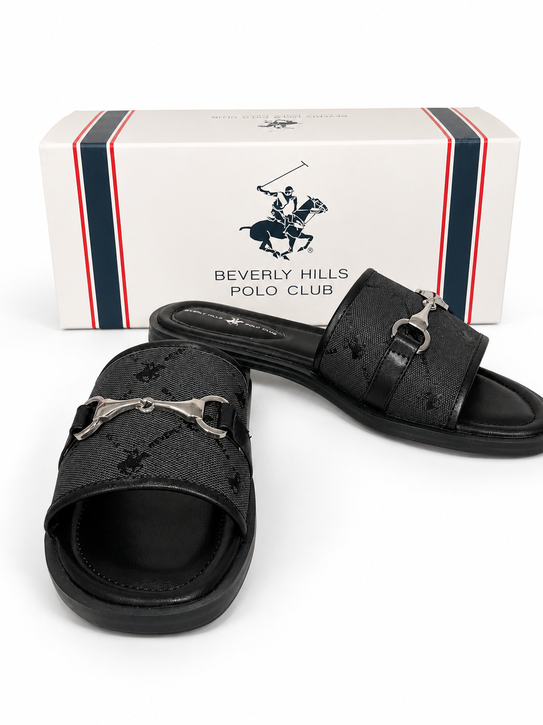 Beverly Hills Polo Club Women’s Black Monogram Slide Sandals – Size 39
