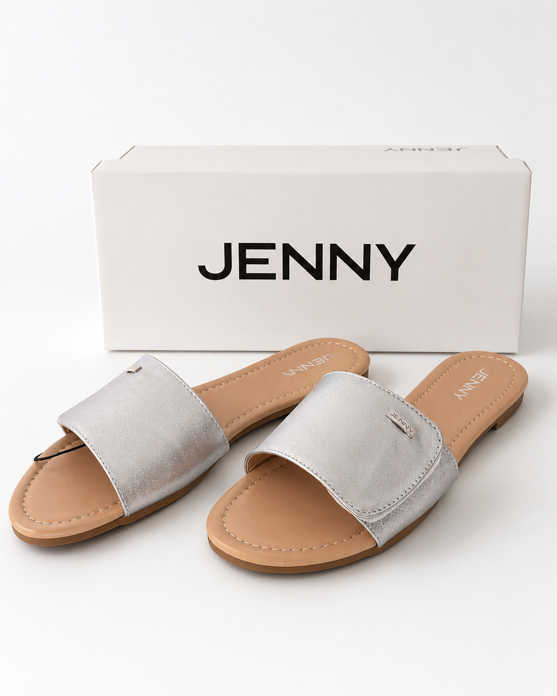Jenny Women’s Metallic Silver Flat Slide Sandals – Sizes 39 & 40