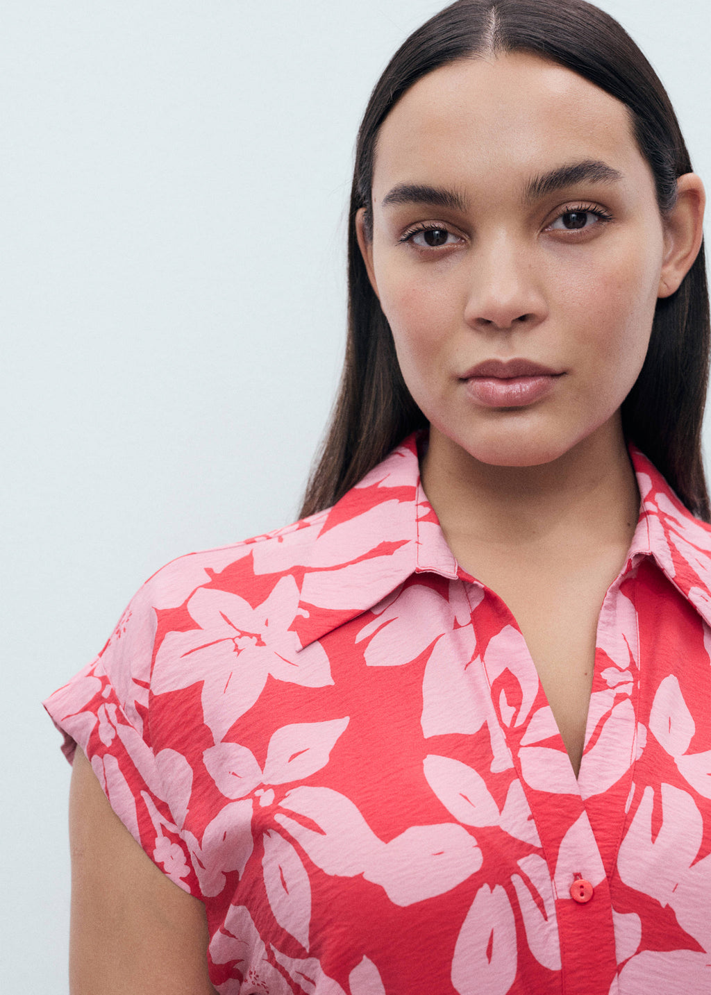 Mango Floral Print Midi Shirt Dress with Belt – Pink | Size M