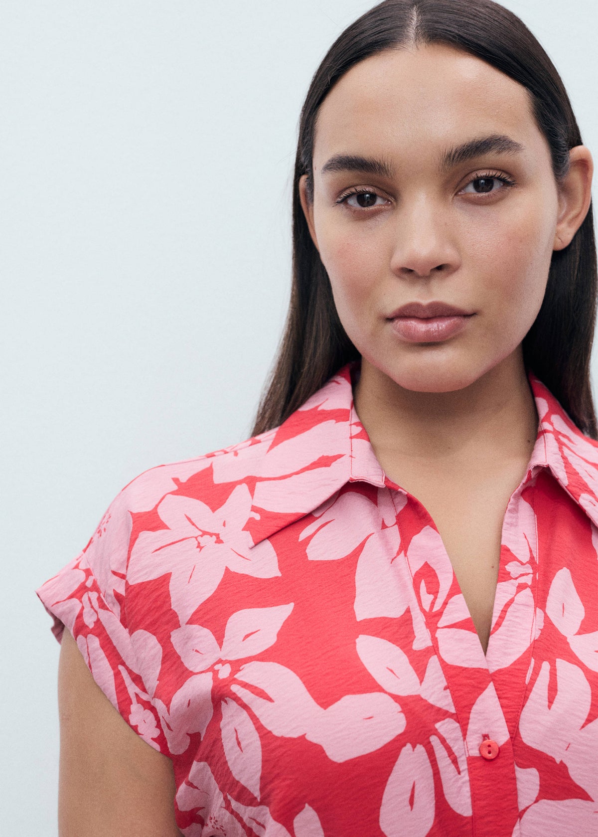 Mango Floral Print Midi Shirt Dress with Belt – Pink | Size M