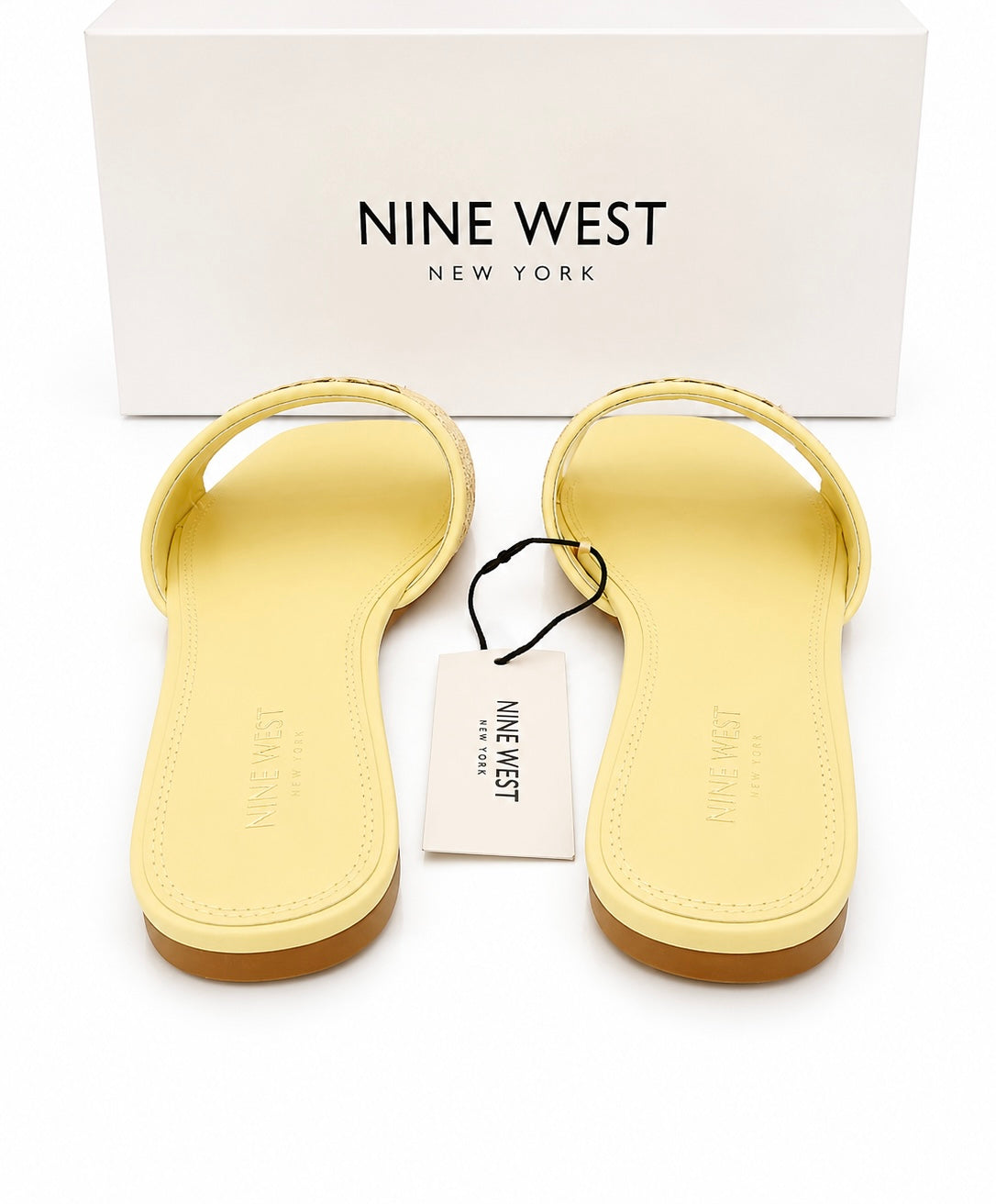 Nine West Women’s Pale Yellow Raffia Slide Sandals – Size 39