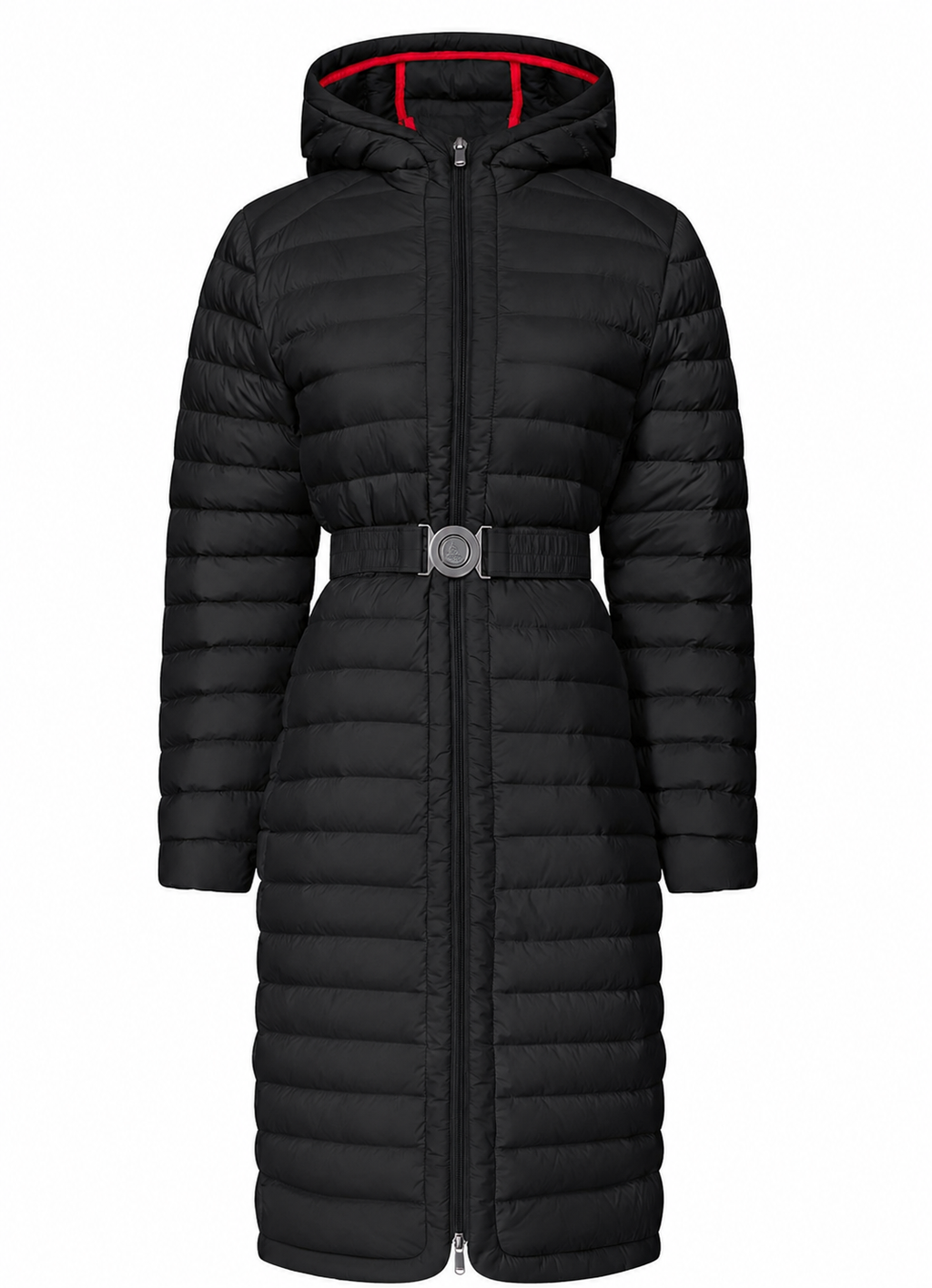 JOTT Women’s Black Long Puffer Coat with Hood & Belt – Size M