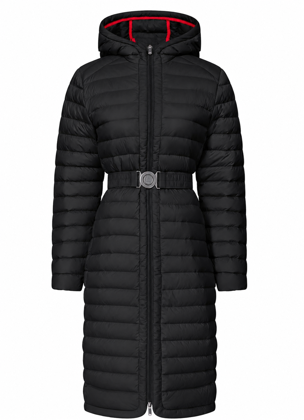 JOTT Women’s Black Long Puffer Coat with Hood & Belt – Size M