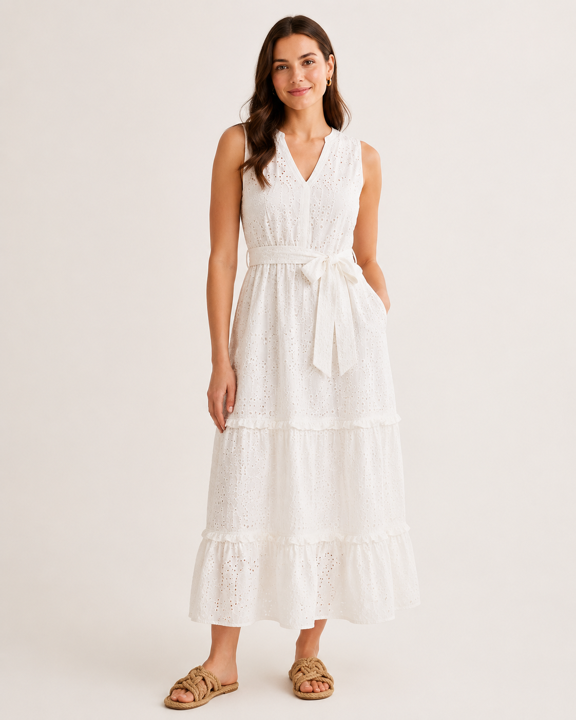 SHIWI Women’s White Embroidered Eyelet Blouse – Size M