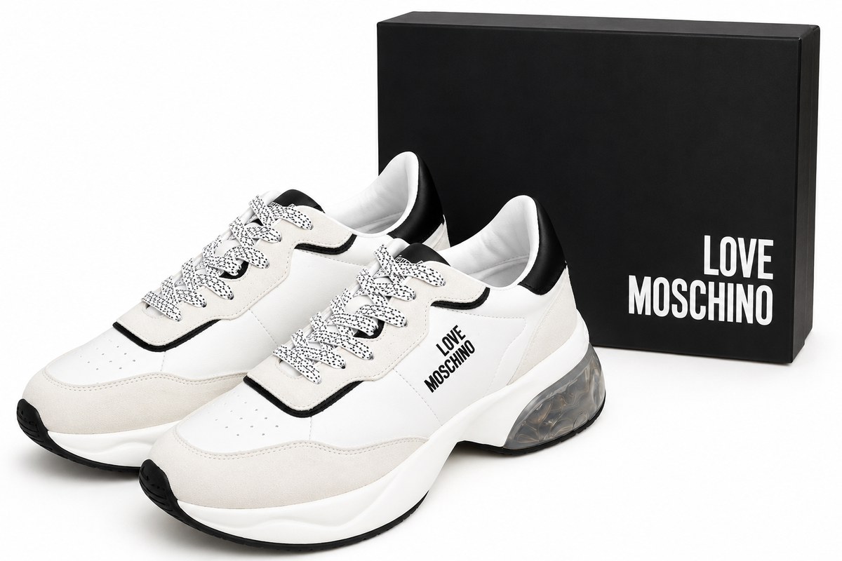 Love Moschino Women’s White & Beige Sneakers – Size 40