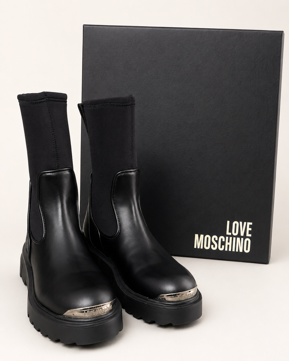 Love Moschino Women’s Black Sock Boots – Size 39