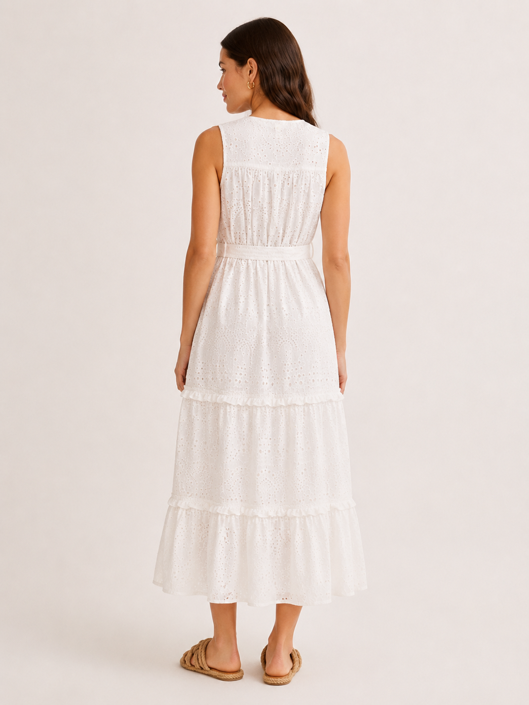 SHIWI Women’s White Embroidered Eyelet Blouse – Size M