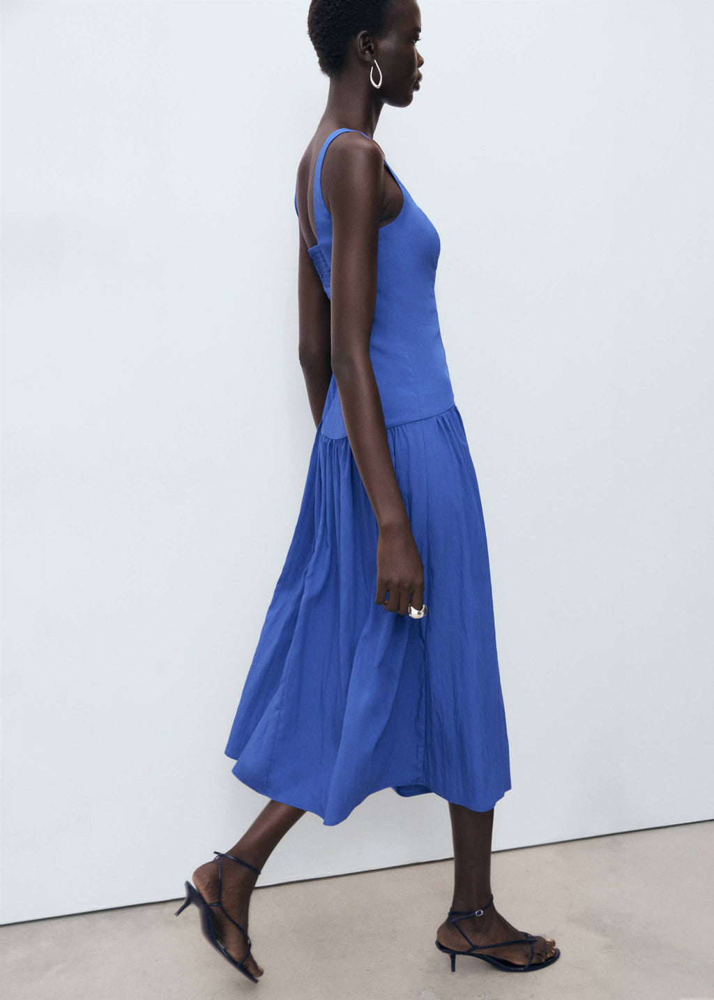 Mango Blue Cotton Midi Dress – A-Line
