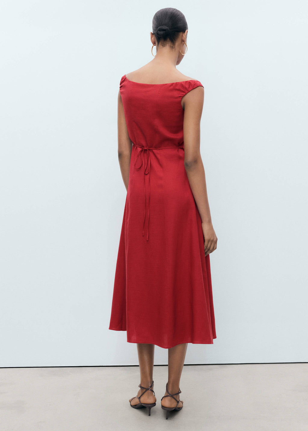 Mango Red Linen Blend Button Midi Dress – Size S