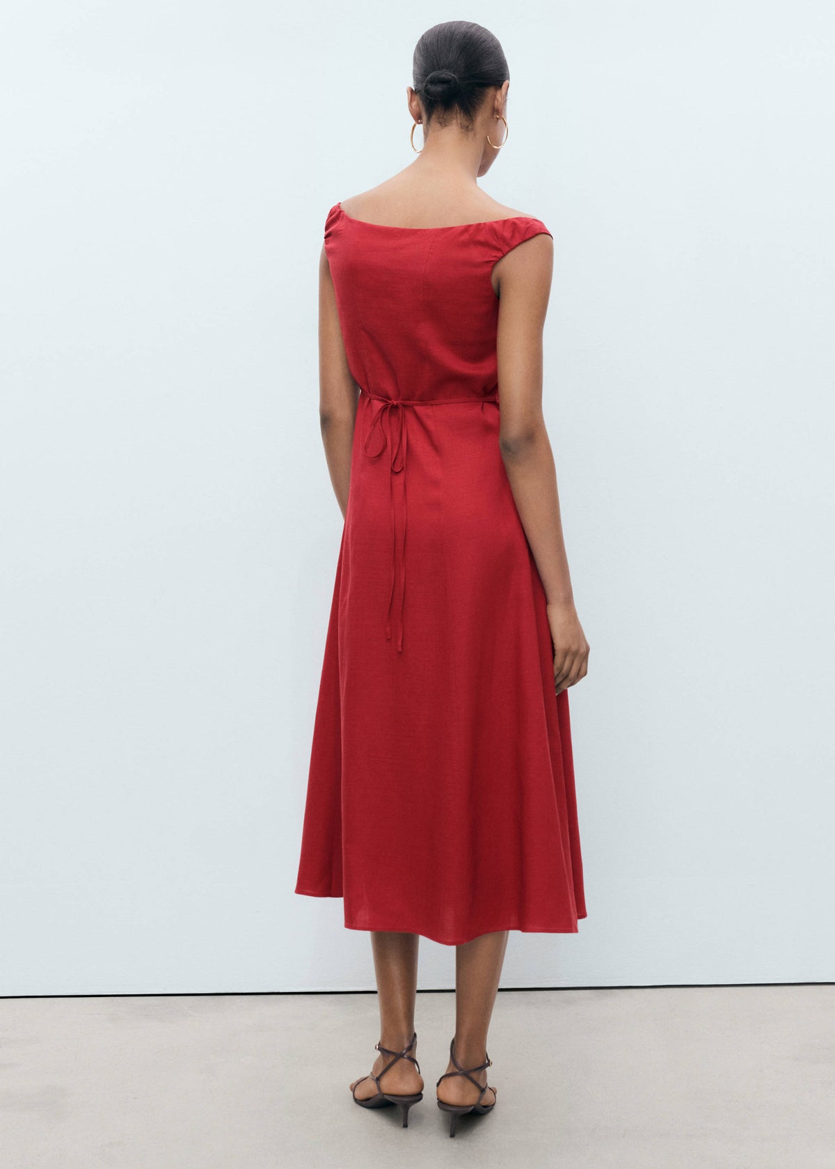 Mango Red Linen Blend Button Midi Dress – Size S