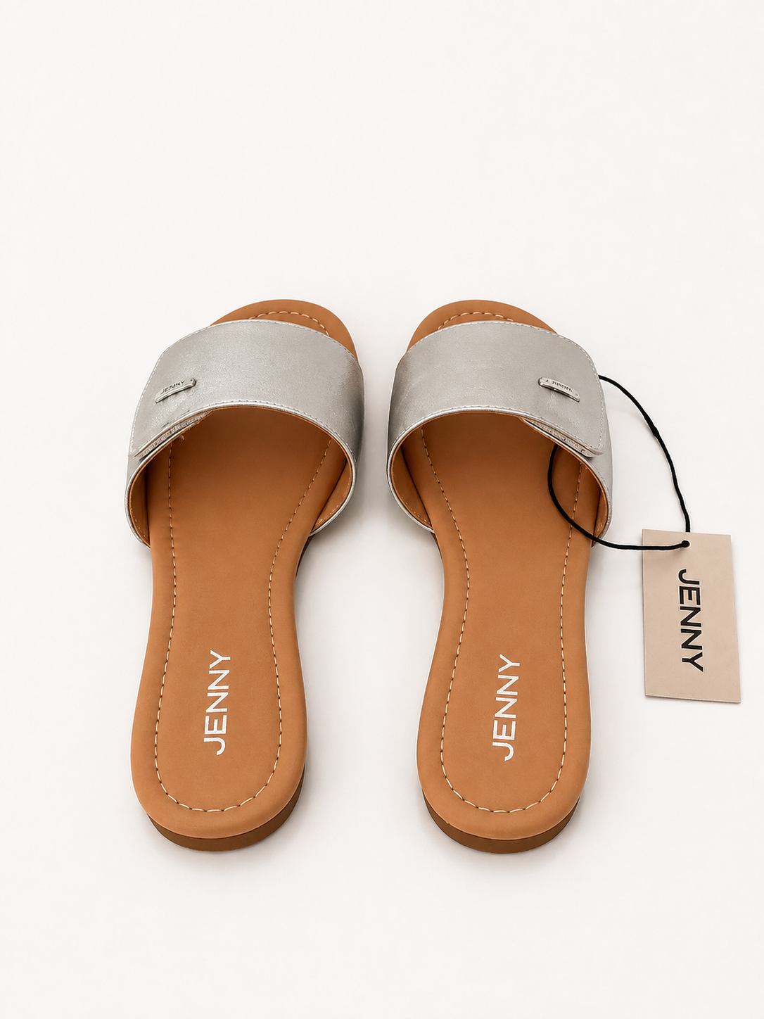 Jenny Women’s Metallic Silver Flat Slide Sandals – Sizes 39 & 40