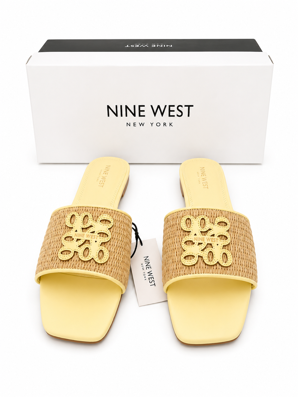 Nine West Women’s Pale Yellow Raffia Slide Sandals – Size 39