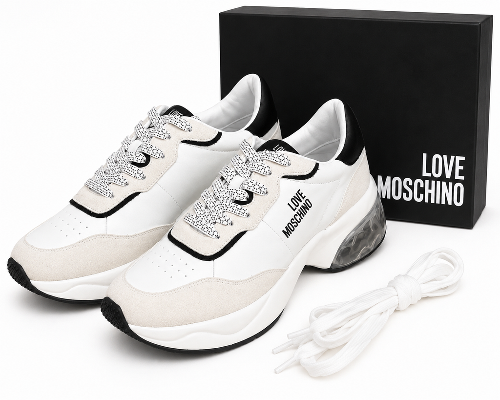 Love Moschino Women’s White & Beige Sneakers – Size 40