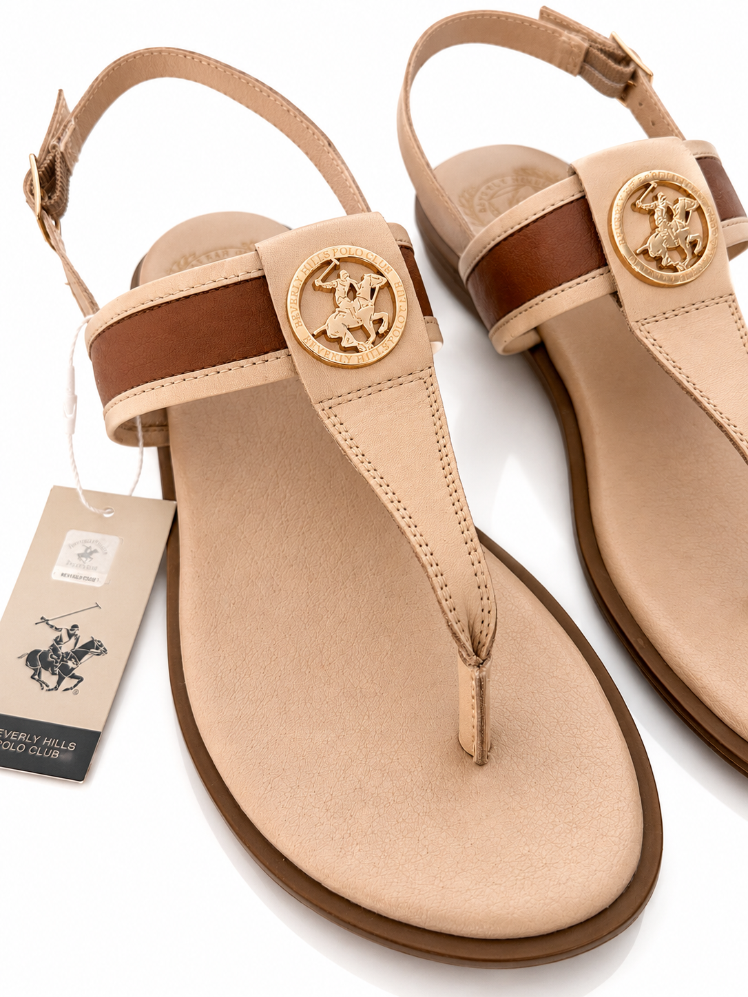 Beverly Hills Polo Club Women’s Beige & Brown Thong Sandals – Size 39
