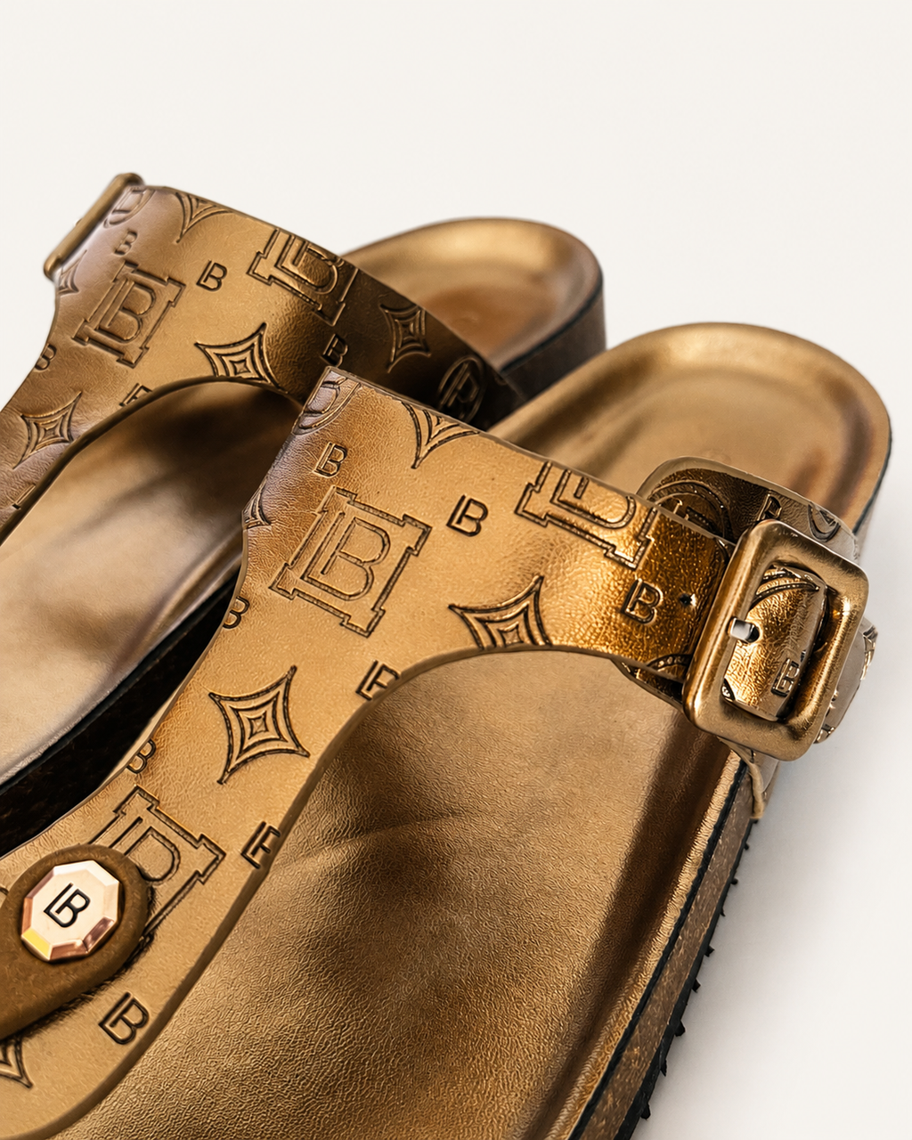 Laura Biagiotti Women’s Metallic Gold Monogram Thong Sandals – Size 39