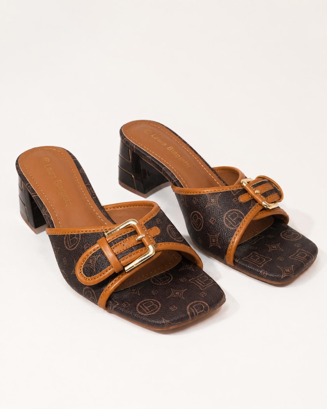 Laura Biagiotti Women’s Brown Monogram Heeled Mules – Size 39