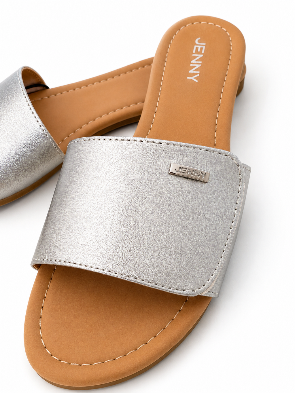 Jenny Women’s Metallic Silver Flat Slide Sandals – Sizes 39 & 40