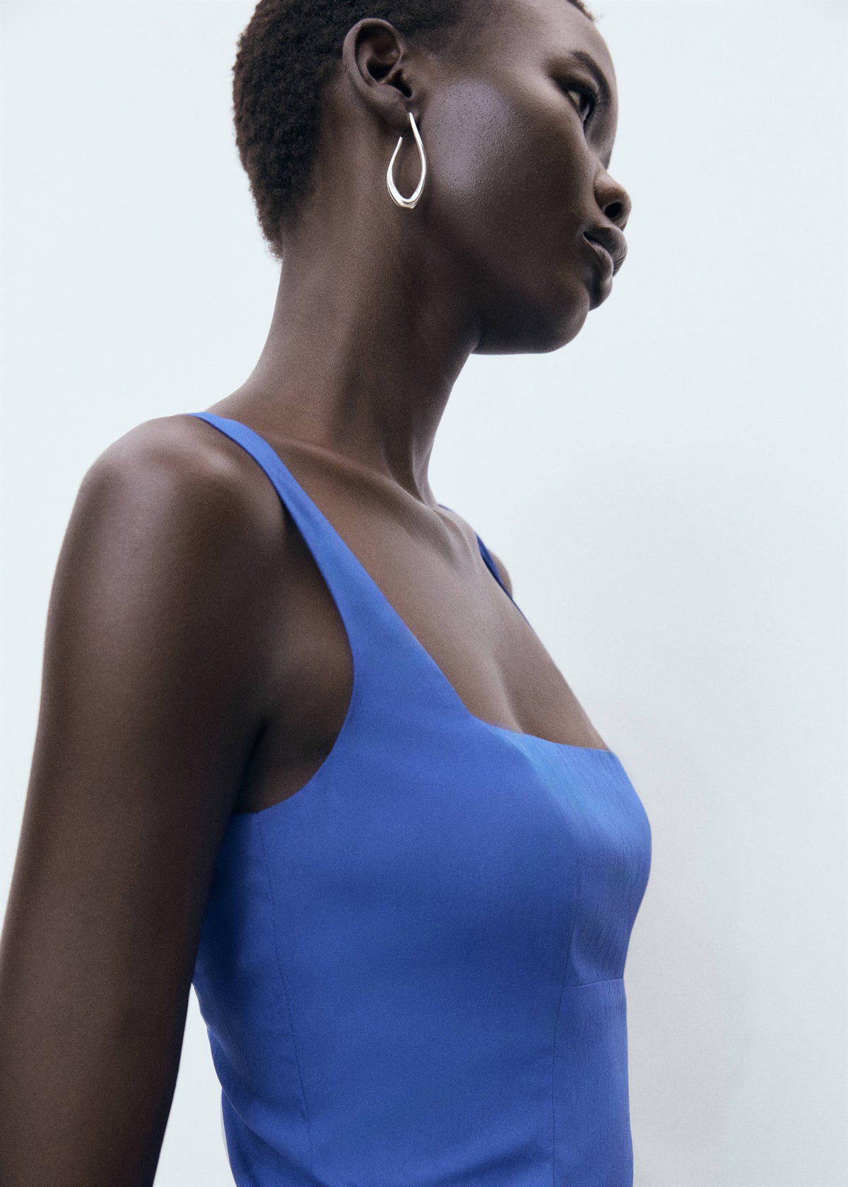 Mango Blue Cotton Midi Dress – A-Line