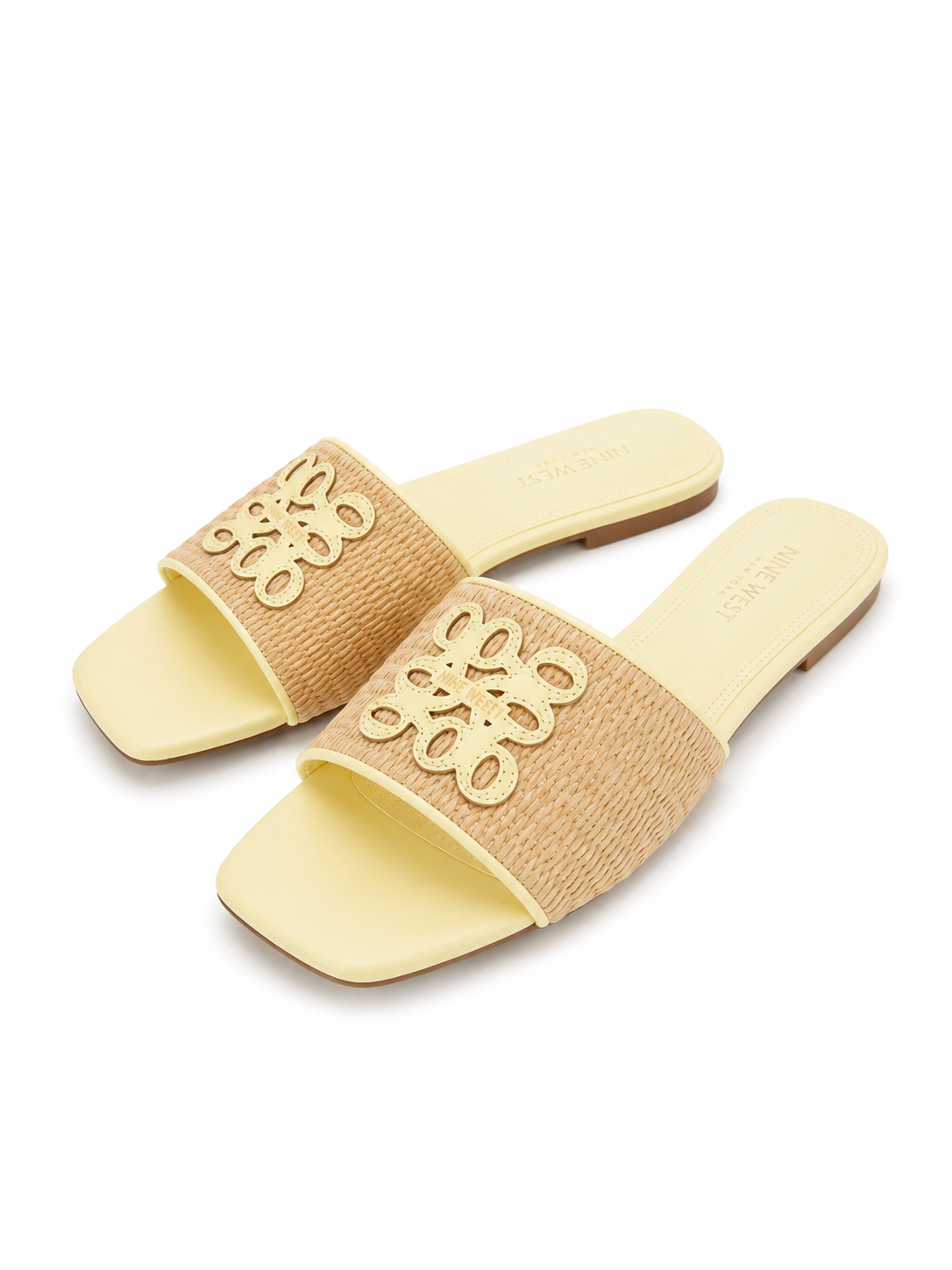 Nine West Women’s Pale Yellow Raffia Slide Sandals – Size 39