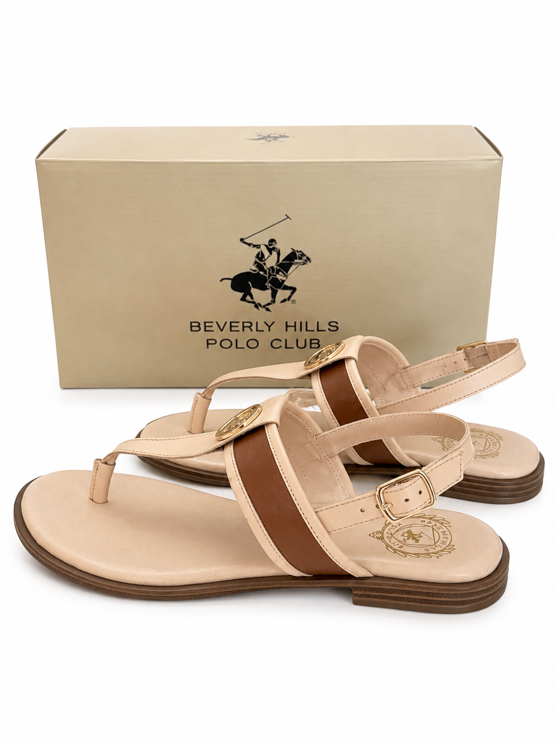 Beverly Hills Polo Club Women’s Beige & Brown Thong Sandals – Size 39