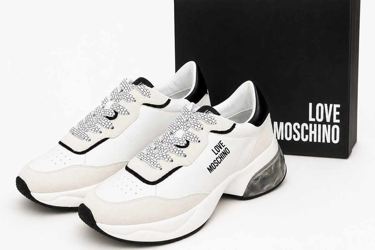 Love Moschino Women’s White & Beige Sneakers – Size 40