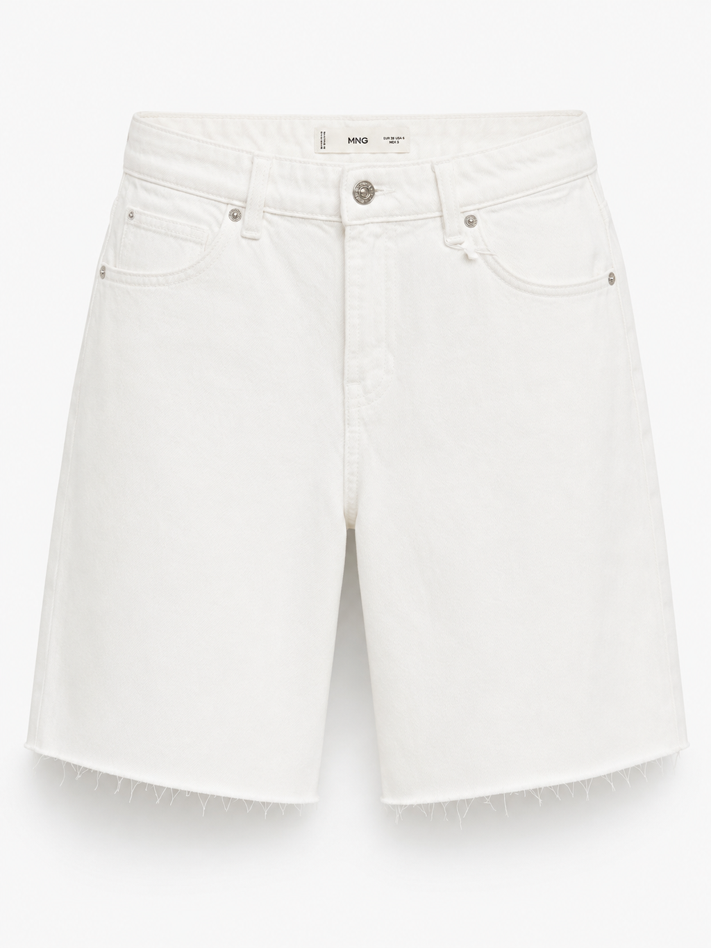 Mango White Denim Bermuda Shorts – Raw Hem
