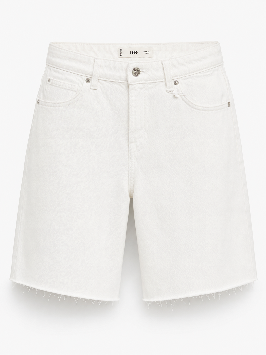 Mango White Denim Bermuda Shorts – Raw Hem