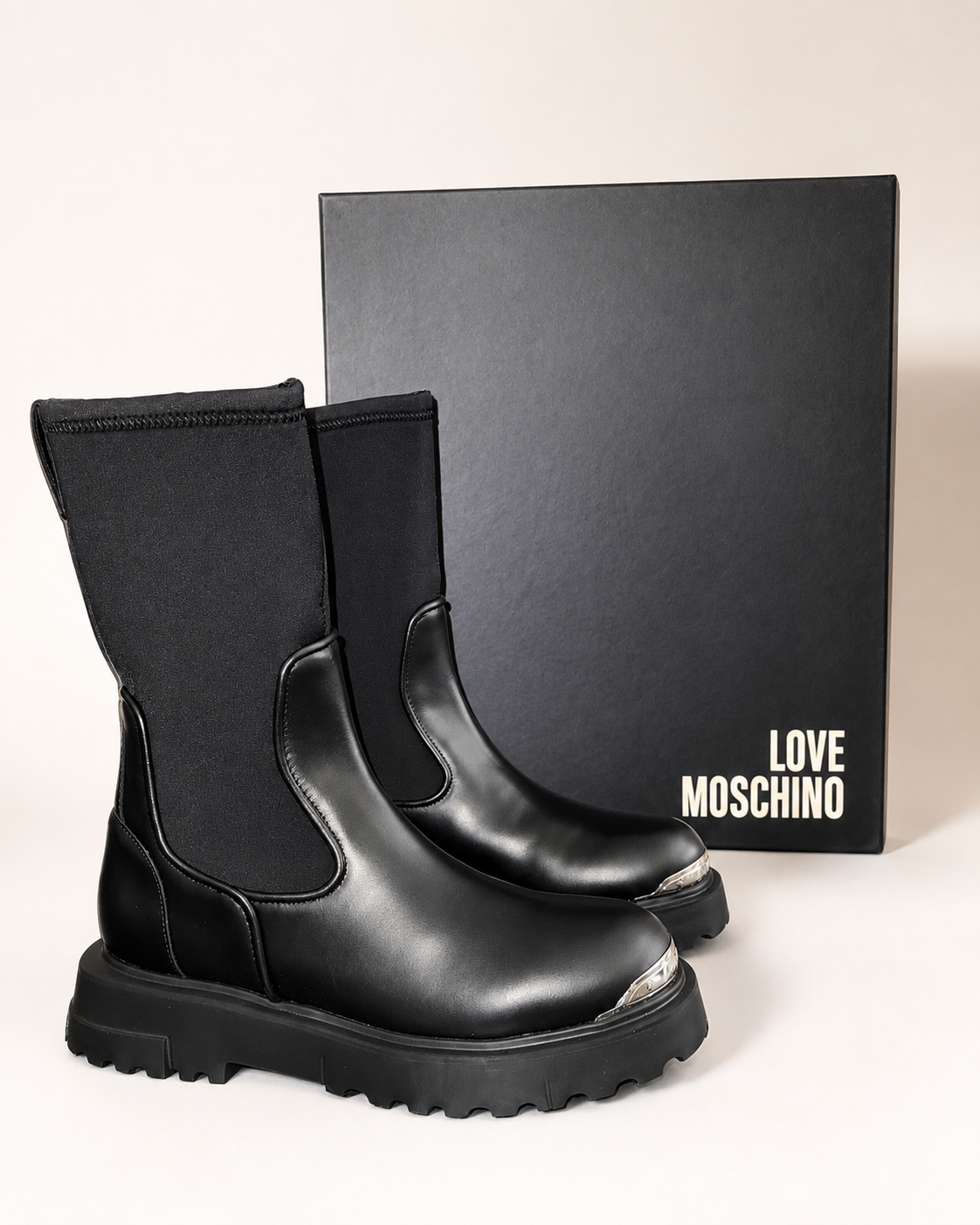 Love Moschino Women’s Black Sock Boots – Size 39