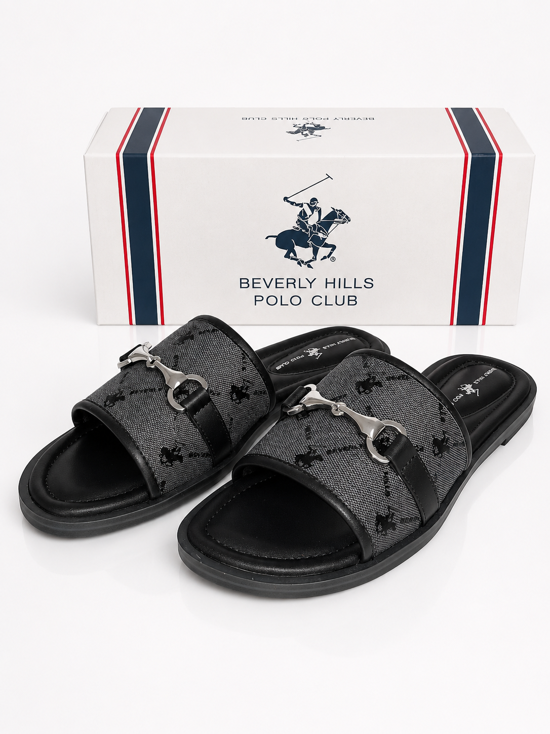 Beverly Hills Polo Club Women’s Black Monogram Slide Sandals – Size 39