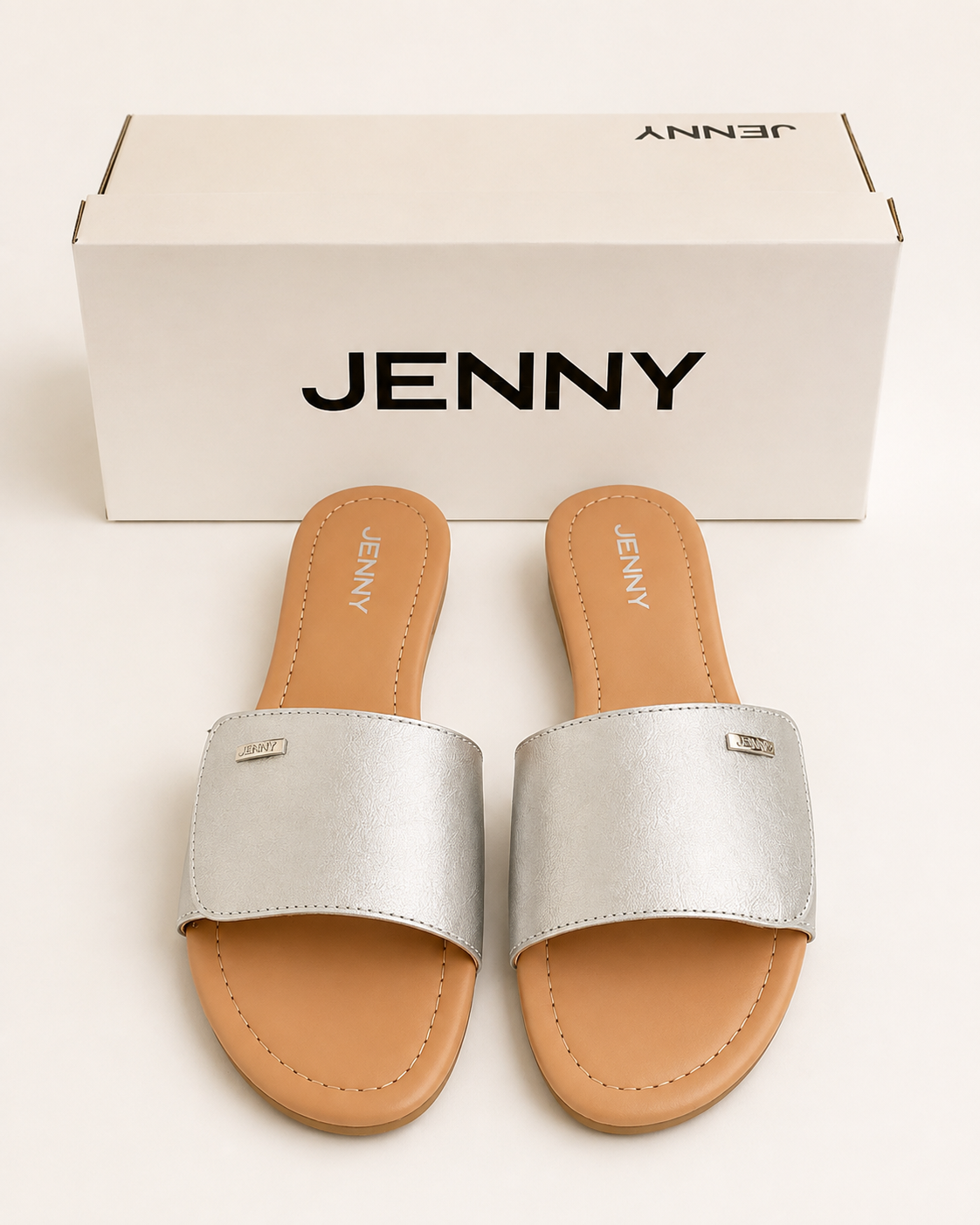 Jenny Women’s Metallic Silver Flat Slide Sandals – Sizes 39 & 40