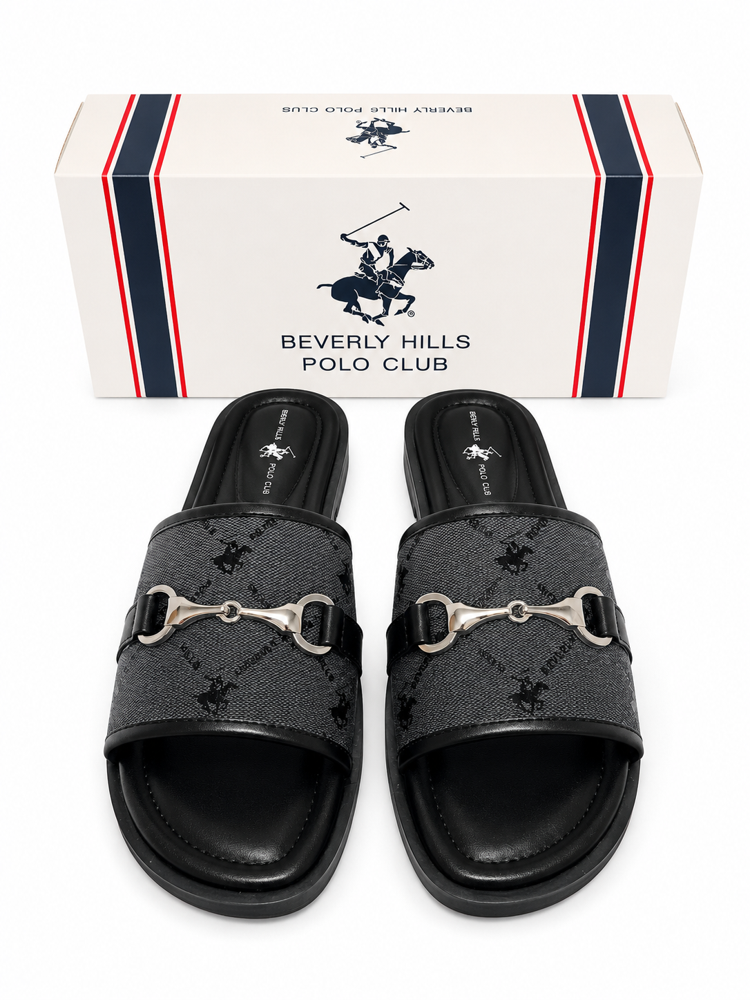 Beverly Hills Polo Club Women’s Black Monogram Slide Sandals – Size 39