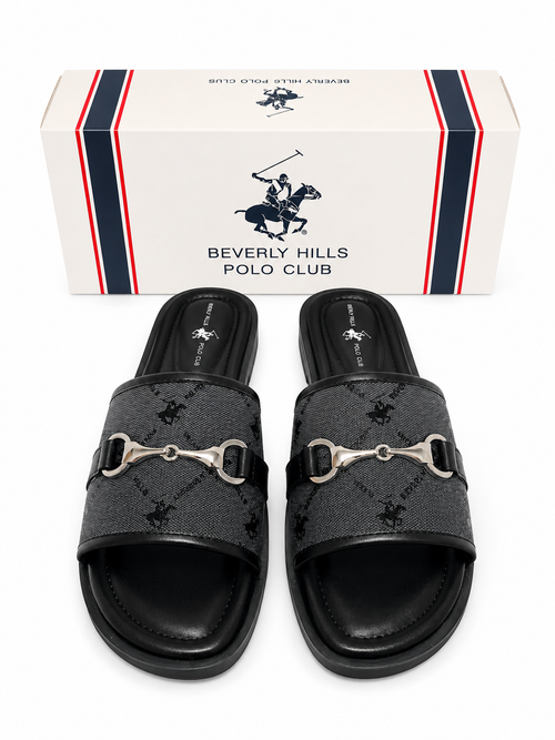 Beverly Hills Polo Club Women’s Black Monogram Slide Sandals – Size 39