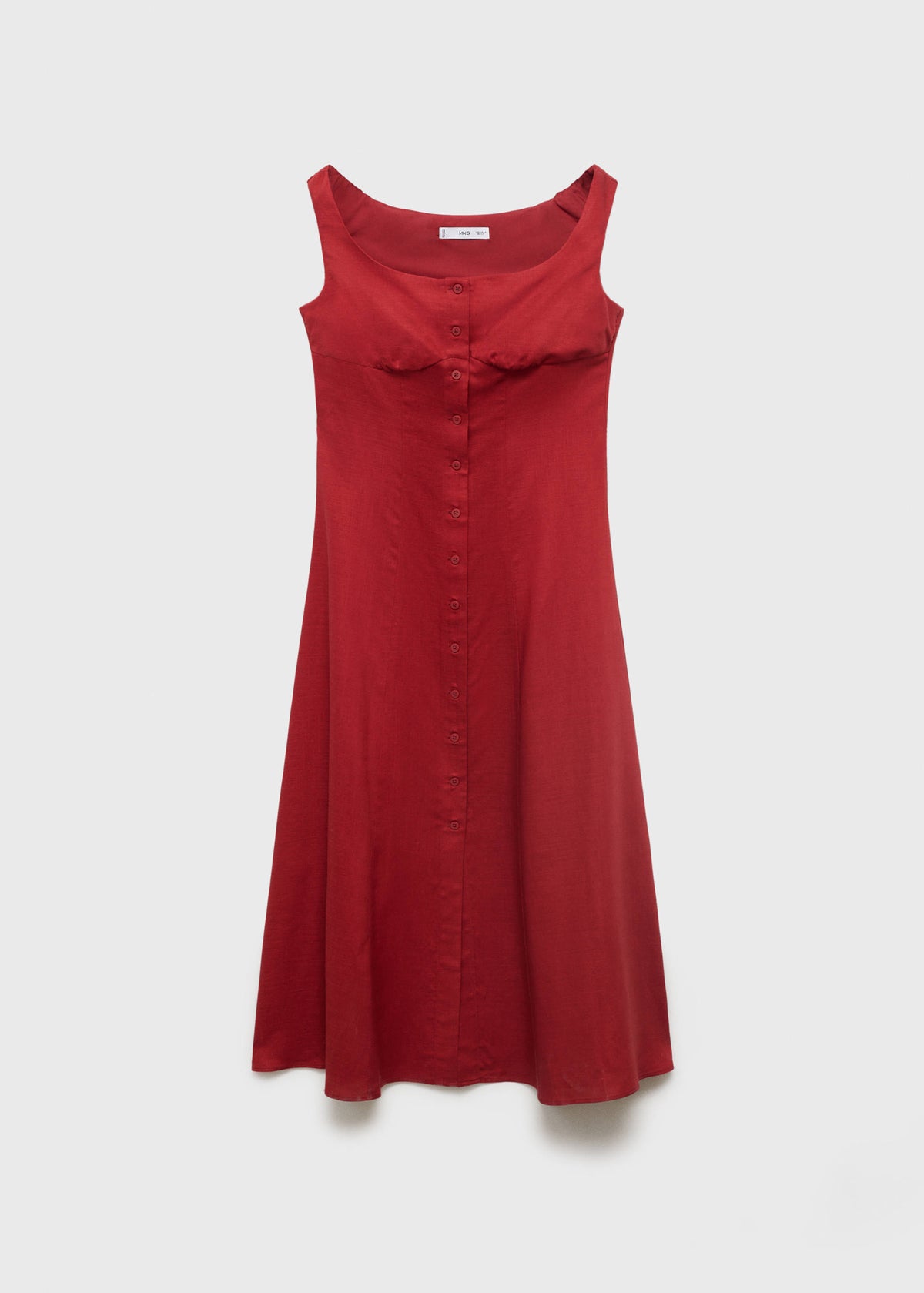 Mango Red Linen Blend Button Midi Dress – Size S