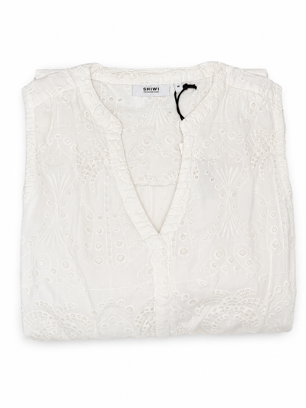 SHIWI Women’s White Embroidered Eyelet Blouse – Size M
