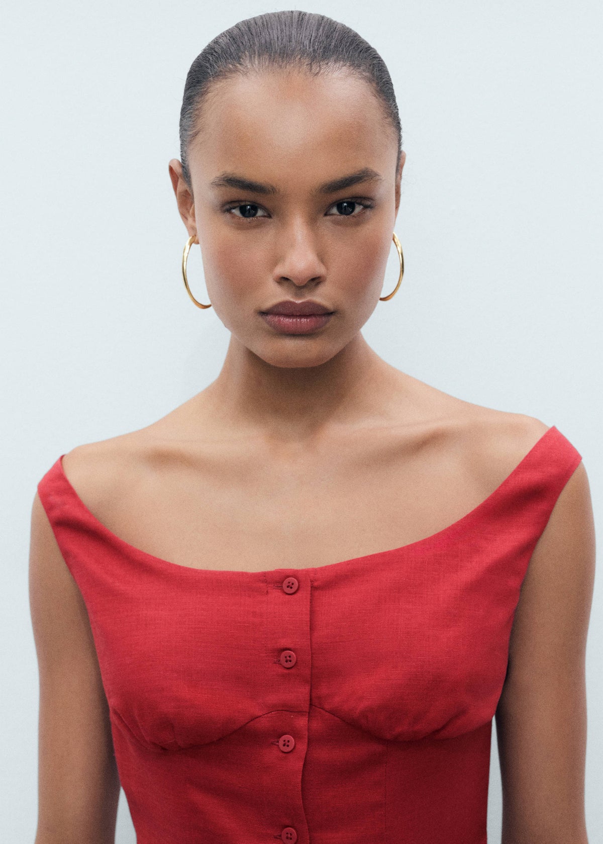 Mango Red Linen Blend Button Midi Dress – Size S