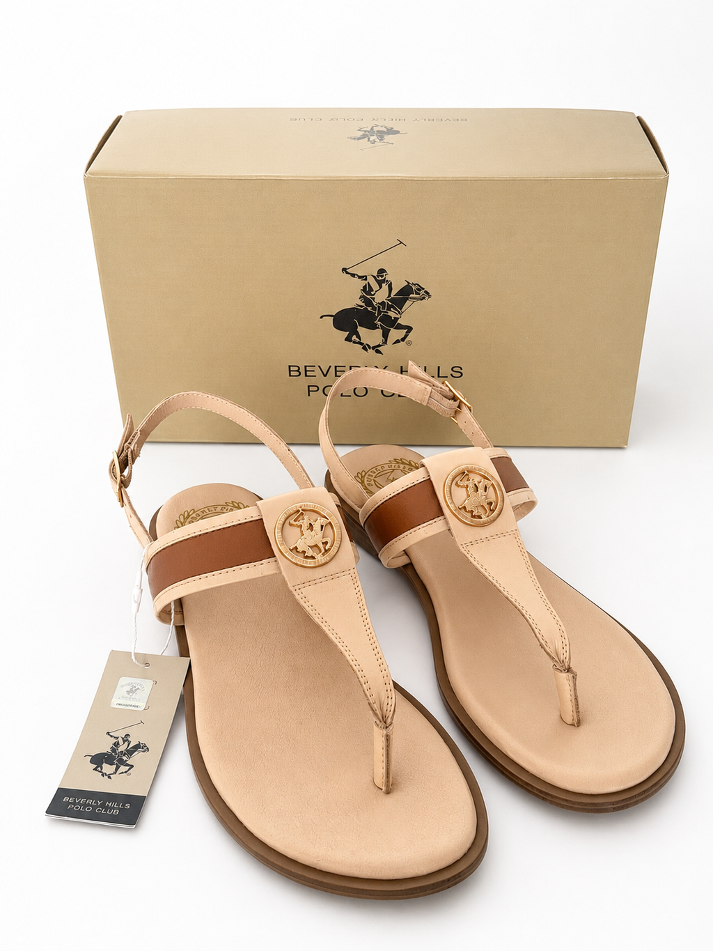 Beverly Hills Polo Club Women’s Beige & Brown Thong Sandals – Size 39
