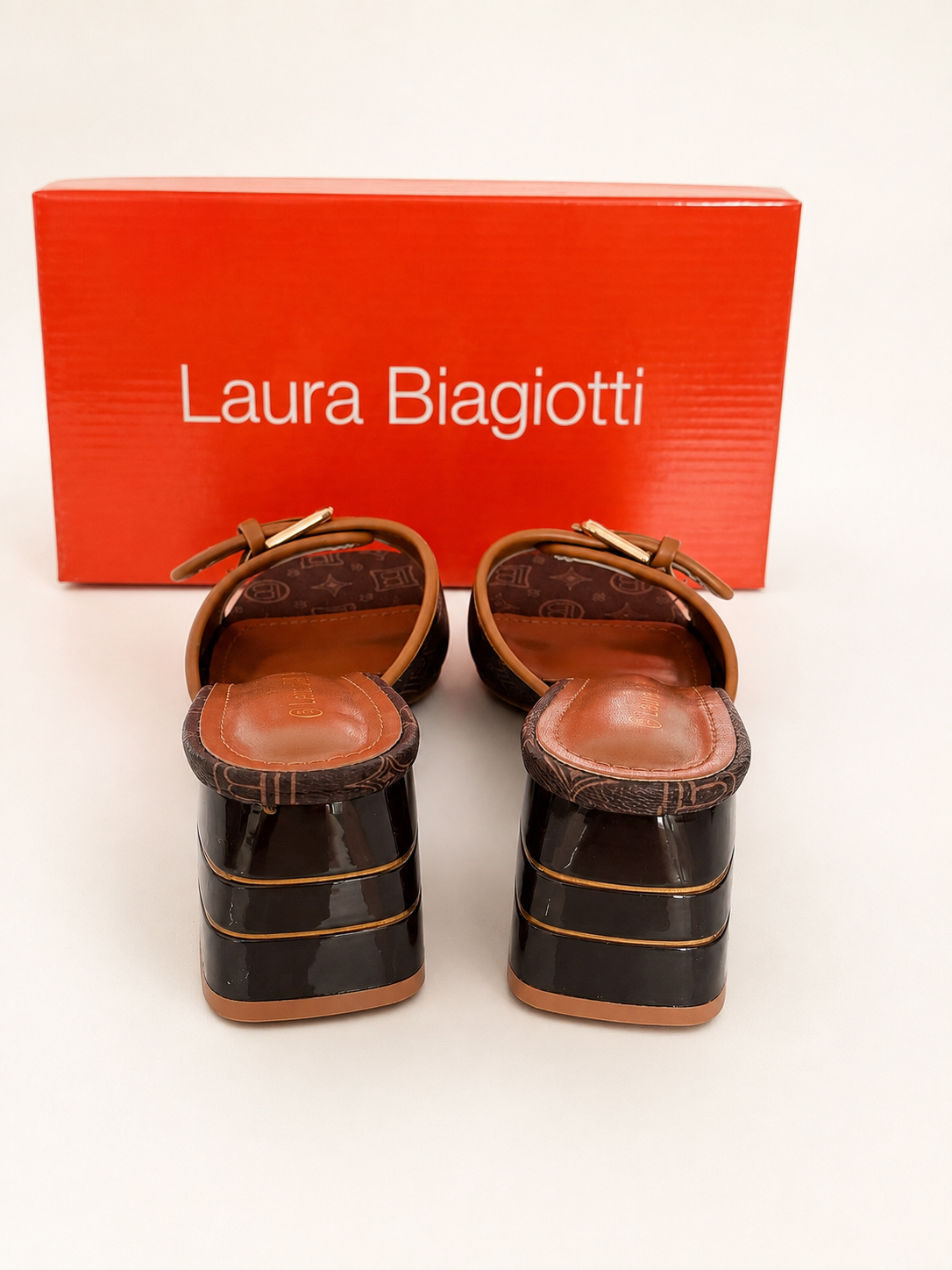Laura Biagiotti Women’s Brown Monogram Heeled Mules – Size 39