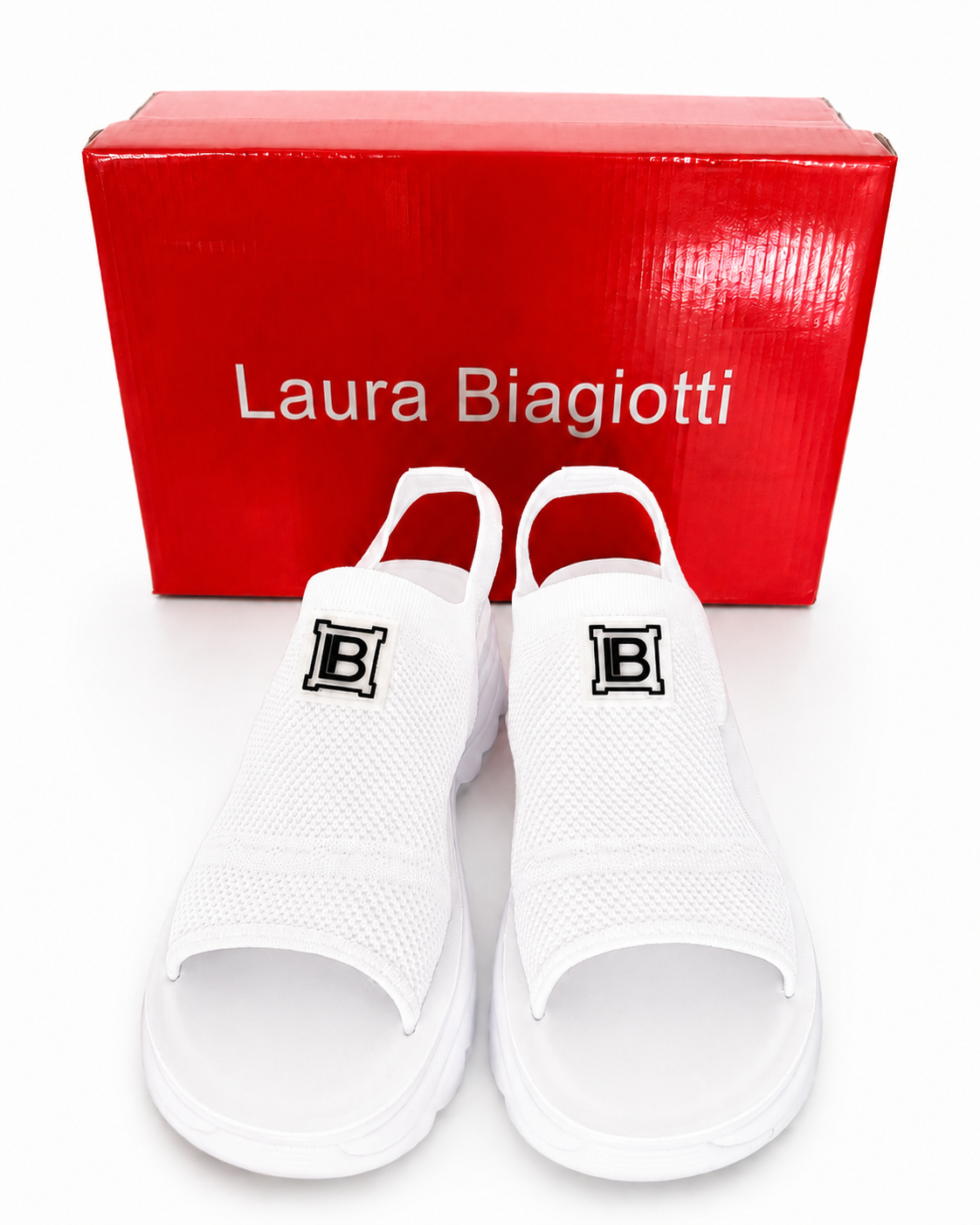 Laura Biagiotti Women’s White Textile Knit Platform Sandals – Size 39
