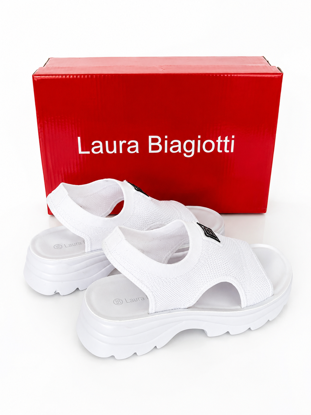 Laura Biagiotti Women’s White Textile Knit Platform Sandals – Size 39