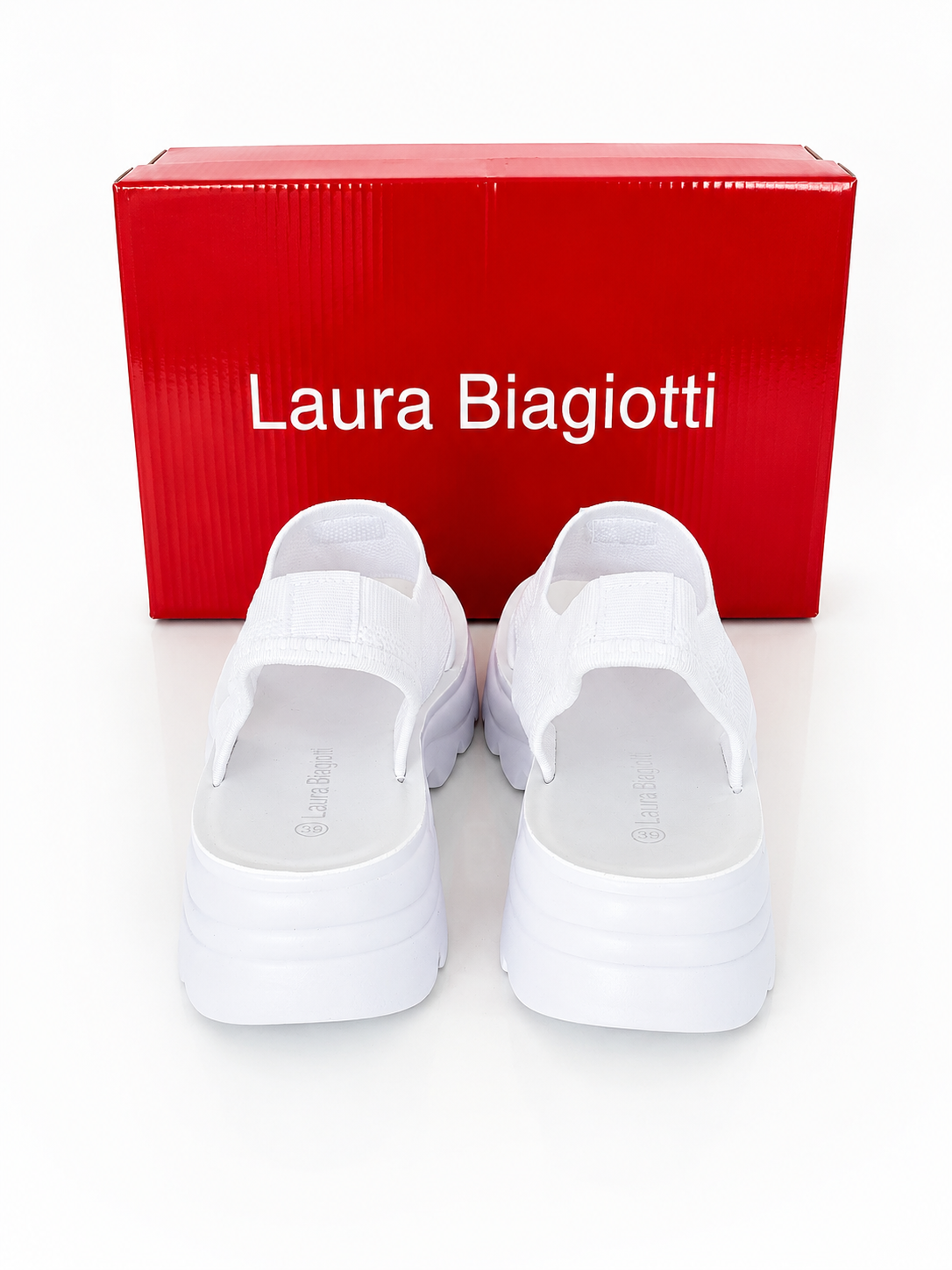 Laura Biagiotti Women’s White Textile Knit Platform Sandals – Size 39